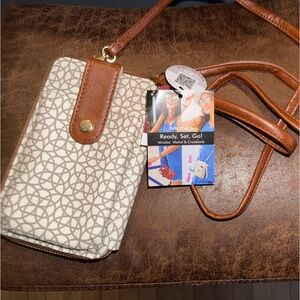 Mundi Brown and Cream Crossbody Wristlet/Wallet